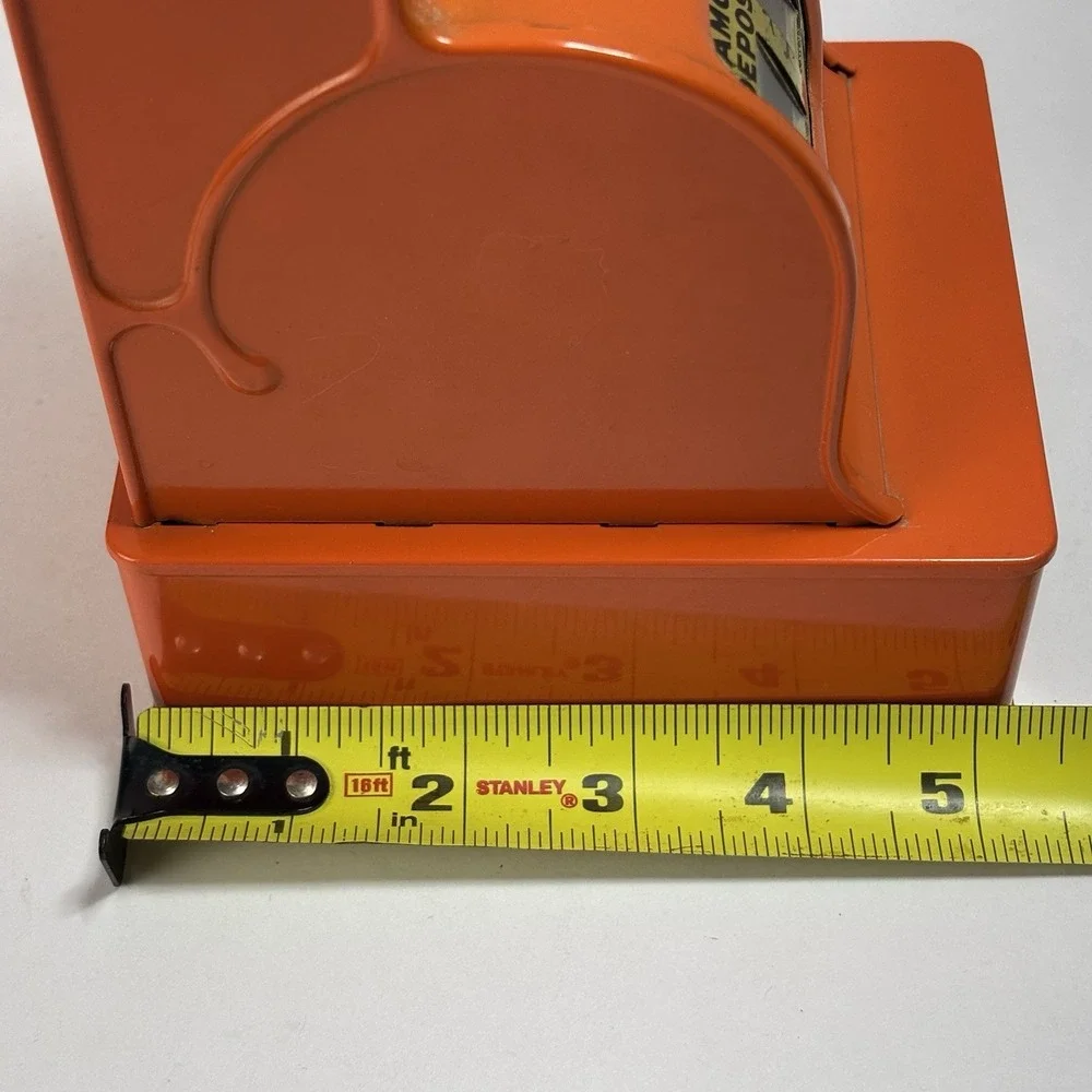 Vintage Orange Uncle Sam's 3 Coin Register Bank Metal Nickel Dime Quarters Japan